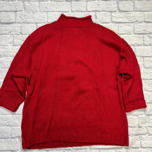 Jacque and Koko Mock Neck Sweater Christmas Patchwork Size 18/20 White Red - Picture 2 of 4